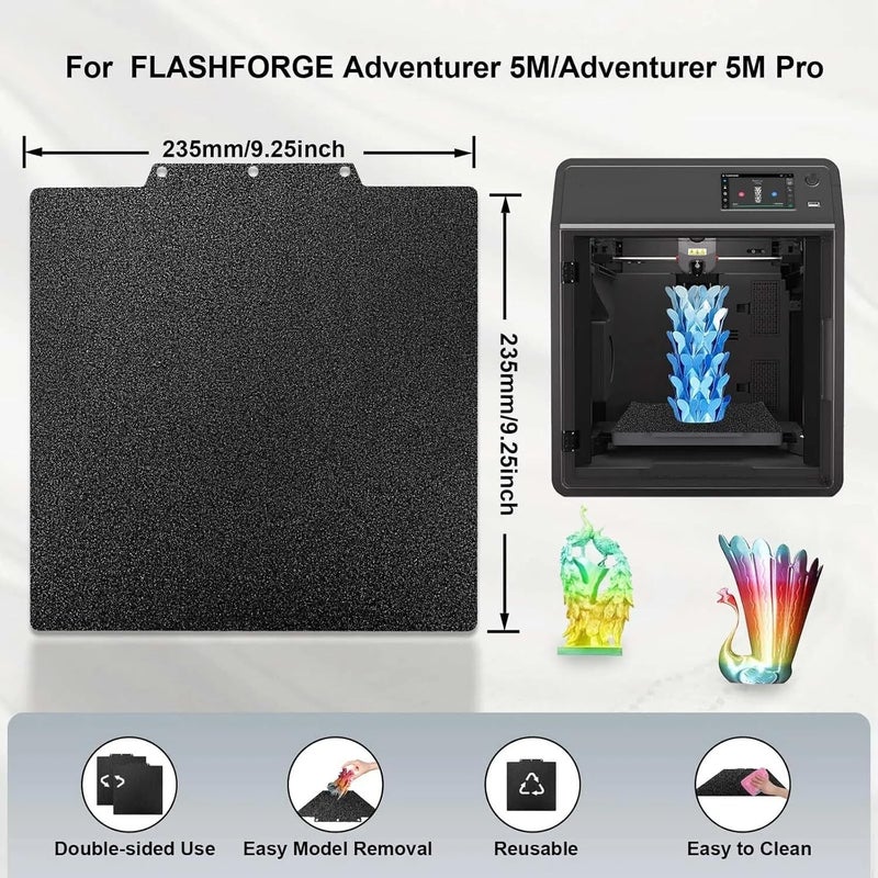 IdeaFormer-3D لوحة سرير PEI AD5M AD5X بحجم 235x235 مم لطابعات Flashforge Adventurer 5M/5M Pro/AD5X، لوحات بناء PEI مرنة لطابعات Flashforge Adventurer ثلاثية الأبعاد - Image 3